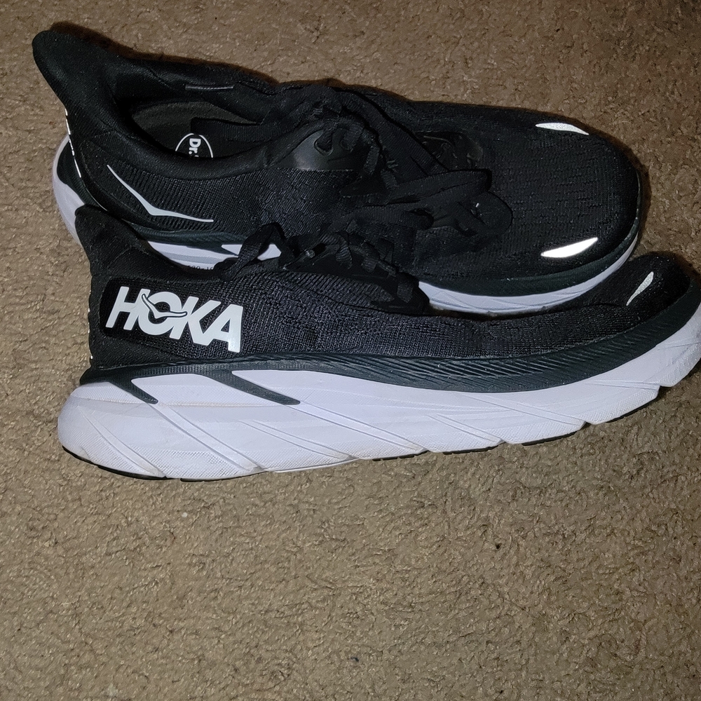 HOKA CLIFTON 8 Black and White Athletic Sneakers